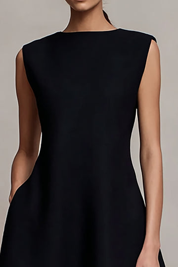Simple Black A Line Bateau Neck Long Evening Dress